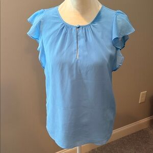 J. Crew Light Blue Flutter Sleeve Blouse - Lined